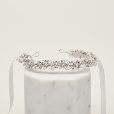 ATHENA COLLECTION - PEARL GARLAND BRIDAL BELT - BELT50 - SILVER