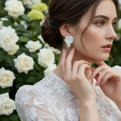 CUBIC ZIRCONIA COLLECTION - CHIC FLOWER PEARL EARRINGS - CZER960 IVORY 