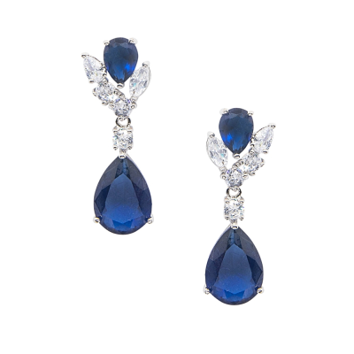 CUBIC ZIRCONIA COLLECTION - DAINTY DIAMOND DROP EARRINGS - CZER621 SAPPHIRE BLUE