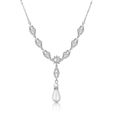 CUBIC ZIRCONIA COLLECTION - CHIC PEARL NECKLACE - CZNK172 SILVER