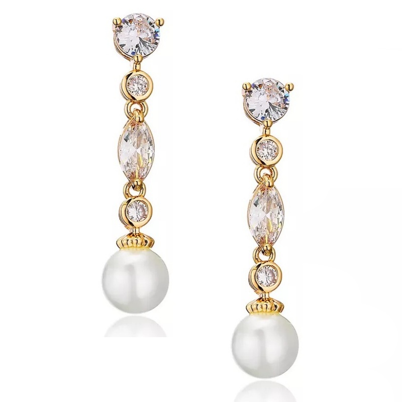 Cubic Zirconia Collection Glam Pearl Drop Earrings Czer363 Gold