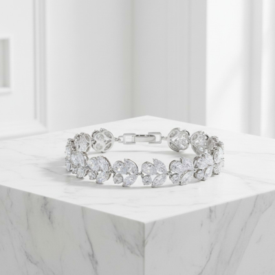 CUBIC ZIRCONIA COLLECTION - CRYSTAL SHIMMER BRACELET - CZBR173A SILVER