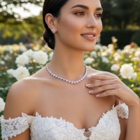 CUBIC ZIRCONIA COLLECTION - CHIC PINK HEART NECKLACE SET - 