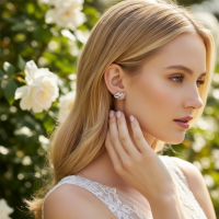 CUBIC ZIRCONIA COLLECTION - STYLISH CRYSTAL BOW EARRINGS -CZER946 SILVER