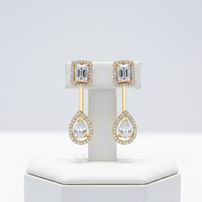 CUBIC ZIRCONIA COLLECTION - ART DECO DROP EARRINGS - CZER921 GOLD 