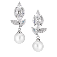 CUBIC ZIRCONIA COLLECTION - GLITZY PEARL EARRINGS - CZER671 SILVER