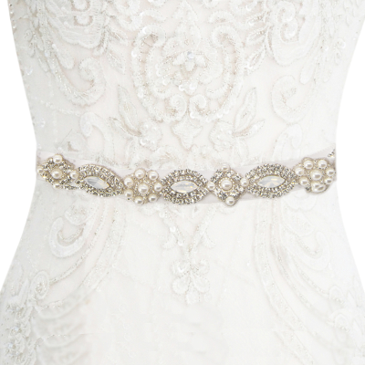 Sweetest Ending Silver Rhinestone and Pearl Bridal Belt