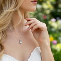 CUBIC ZIRCONIA COLLECTION - AQUAMARINE CRYSTAL DROP NECKLACE - CZNK292 AQUA