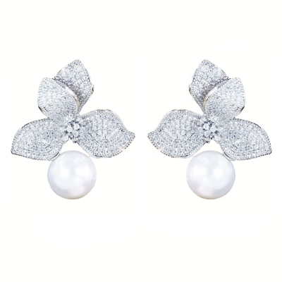 CUBIC ZIRCONA COLLECTION - VINTAGE HEIRLOOM EARRINGS - CZER906 SILVER 