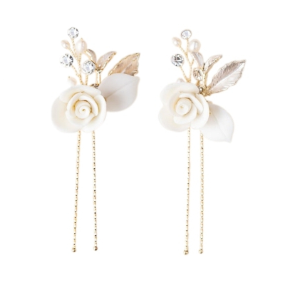 ATHENA COLLECTION - GLAM ROSE HAIR PINS - (PAIR) PIN64 GOLD