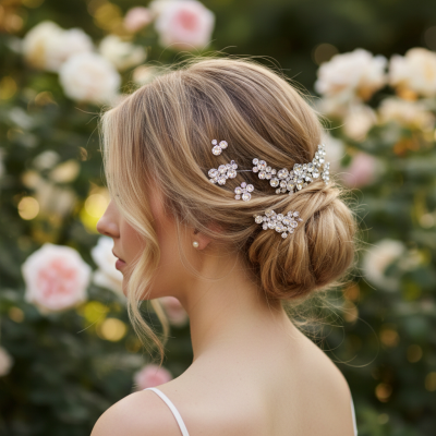 ATHENA COLLECTION - LUSH CRYSTAL HAIR PINS - PIN53 SILVER