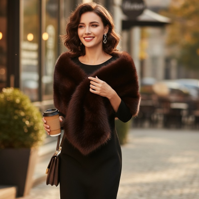 ATHENA COLLECTION - FAUX FUR STOLE - CHOCOLATE BROWN 