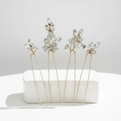 ATHENA COLLECTION - CRYSTAL ALLURE HAIR PINS - PIN81- GOLD 