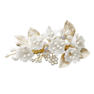 ATHENA COLLECTION - EXQUISITE FLORAL HAIR CLIP - CLIP759 GOLD 