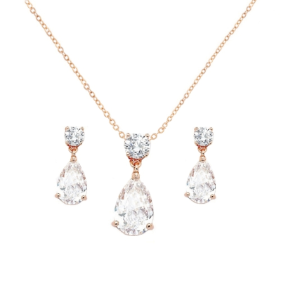CUBIC ZIRCONIA COLLECTION - DAINTY CRYSTAL GEM SET - CZNK32 ROSE GOLD 