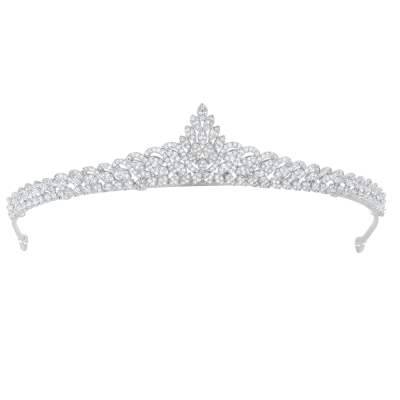 CUBIC ZIRCONIA COLLECTION - VINTAGE STYLE TIARA - AHB160 SILVER 