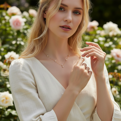 CUBIC ZIRCONIA COLLECTION - CHIC CLOVER SPARKLE NECKLACE - SSNK264 GOLD  