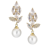 CUBIC ZIRCONIA COLLECTION - GLITZY PEARL  EARRINGS - CZER671 GOLD 