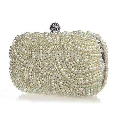 Cream pearl top clutch bag