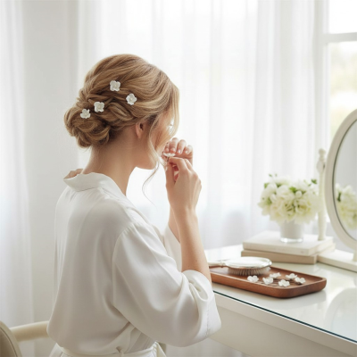 ATHENA COLLECTION  - CHIC FLOWER HAIR PINS - (6 PIECES)  -PIN63 SILVER