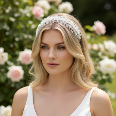 ATHENA COLLECTION - CRYSTAL BEADED HEADBAND - SILVER - AHB245