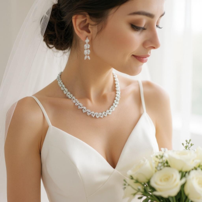 CUBIC ZIRCONIA COLLECTION - GLAM STARLET NECKLACE SET - CZNK 