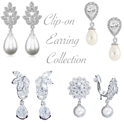 CUBIC ZIRCONIA COLLECTION - EXQUISITE CLIP ON EARRING COLLECTION  - SILVER 