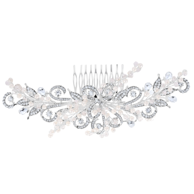 ATHENA COLLECTION - LUXE PEARL HAIR COMB - HC276 SILVER