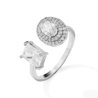 CUBIC ZIRCONIA COLLECTION - LUXE CRYSTAL RING - ADJUSTABLE (R20) SILVER
