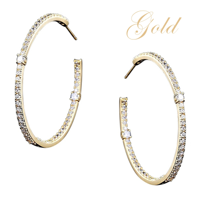 CUBIC ZIRCONIA COLLECTION - SIMULATED DIAMOND HOOP EARRINGS - CZER594 GOLD
