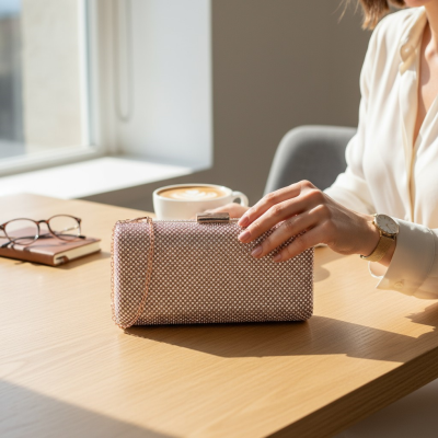 ATHENA COLLECTION - GLITZY GLAM CRYSTAL CLUTCH - ROSE GOLD 