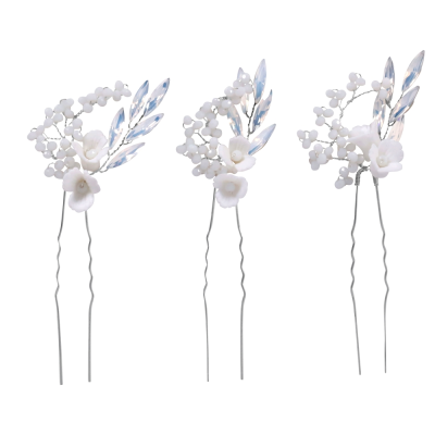 ATHENA COLLECTION - SHIMMER FLORAL HAIR PINS - PIN72 SILVER