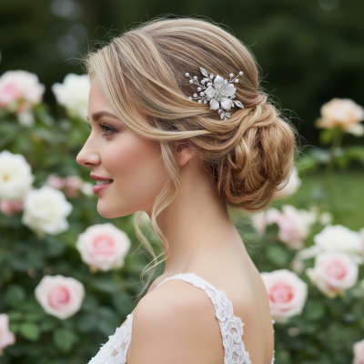 ATHENA COLLECTION - VINTAGE BLOOM HAIR CLIP - HC300 SILVER