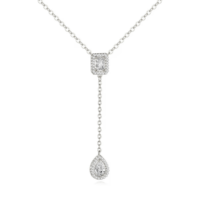CUBIC ZIRCONIA COLLECTION - ART DECO DROP NECKLACE - CZNK276 SILVER