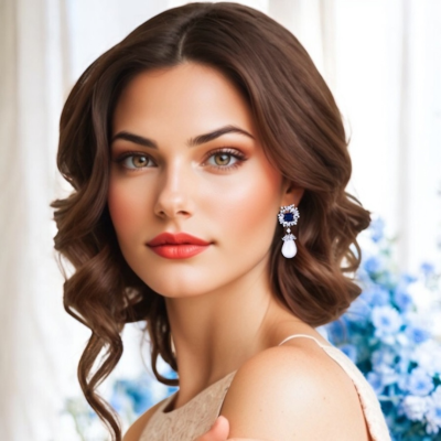 CUBIC ZIRCONIA COLLECTION - SPARKING BLUE EARRINGS - CZER905 