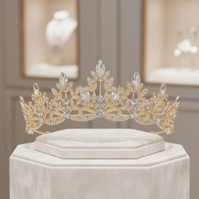 ATHENA COLLECTION - REGAL CRYSTAL TIARA - AHB202 GOLD 