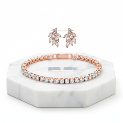 CUBIC ZIRCONIA COLLECTION - TENNIS BRACELET SET -ROSE GOLD 