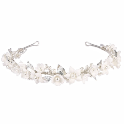 ATHENA COLLECTION - FLORAL VINE HEADBAND - AHB171 SILVER