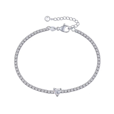 CUBIC ZIRCONIA COLLECTION - EXQUISITE HEART BRACELET   - STERLING SILVER
