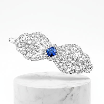 CUBIC ZIRCONIA COLLECTION - CRYSTAL EXTRAVAGANCE HAIR CLIP - CLIP764 SAPPHIRE