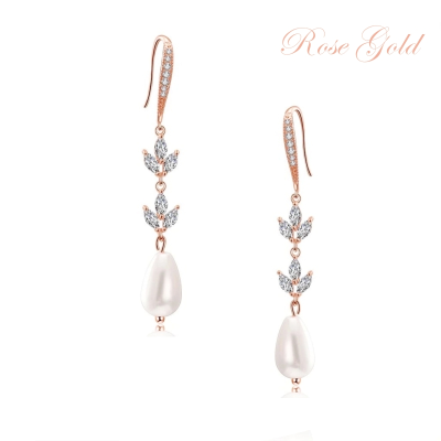 CUBIC ZIRCONIA COLLECTION - GRACEFUL PEARL DROP EARRINGS - CZER596 ROSE GOLD 