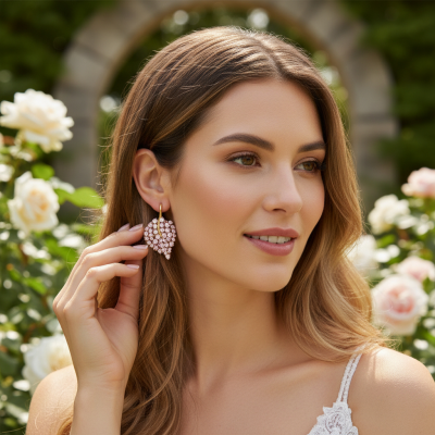 CUBIC ZIRCONIA COLLECTION - PINK SPARKLE EARRINGS -CZER911 PINK 