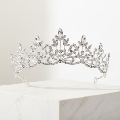 ATHENA COLLECTION - REGAL CRYSTAL TIARA - AHB202 SILVER
