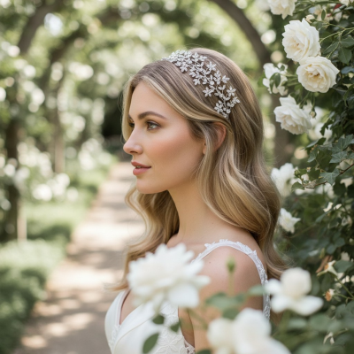 CUBIC ZIRCONIA COLLECTION - SHIMMERING VINE HEADPIECE - SILVER AHB54