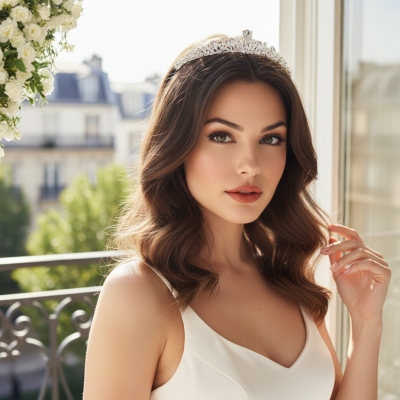 CUBIC ZIRCONIA COLLECTION - CHIC STARLET TIARA - AHB181 SILVER 