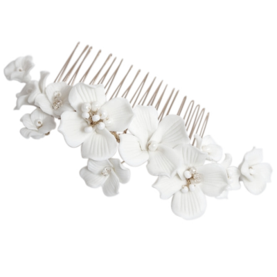 ATHENA COLLECTION - STARLET FLORAL BEAUTY HAIR COMB - HC286 SILVER 