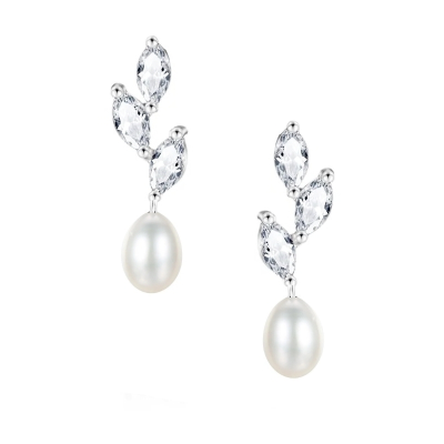 CUBIC ZIRCONIA COLLECTION - PRECIOUS PEARL EARRINGS - CZER736 SILVER