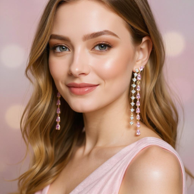 CUBIC ZIRCONIA COLLECTION - GLAM PINK WATERFALL EARRINGS CZER907