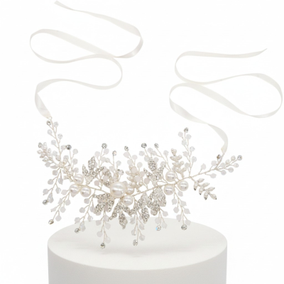 ATHENA COLLECTION - EXQUISITE PEARL HAIR VINE - HP198 SILVER