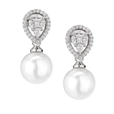 CUBIC ZIRCONIA COLLECTION - REGAL CHARM EARRINGS - CZER757 SILVER
